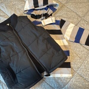 Kids Gymboree Black Puffer Vest with Striped Hoodie long Sleeve